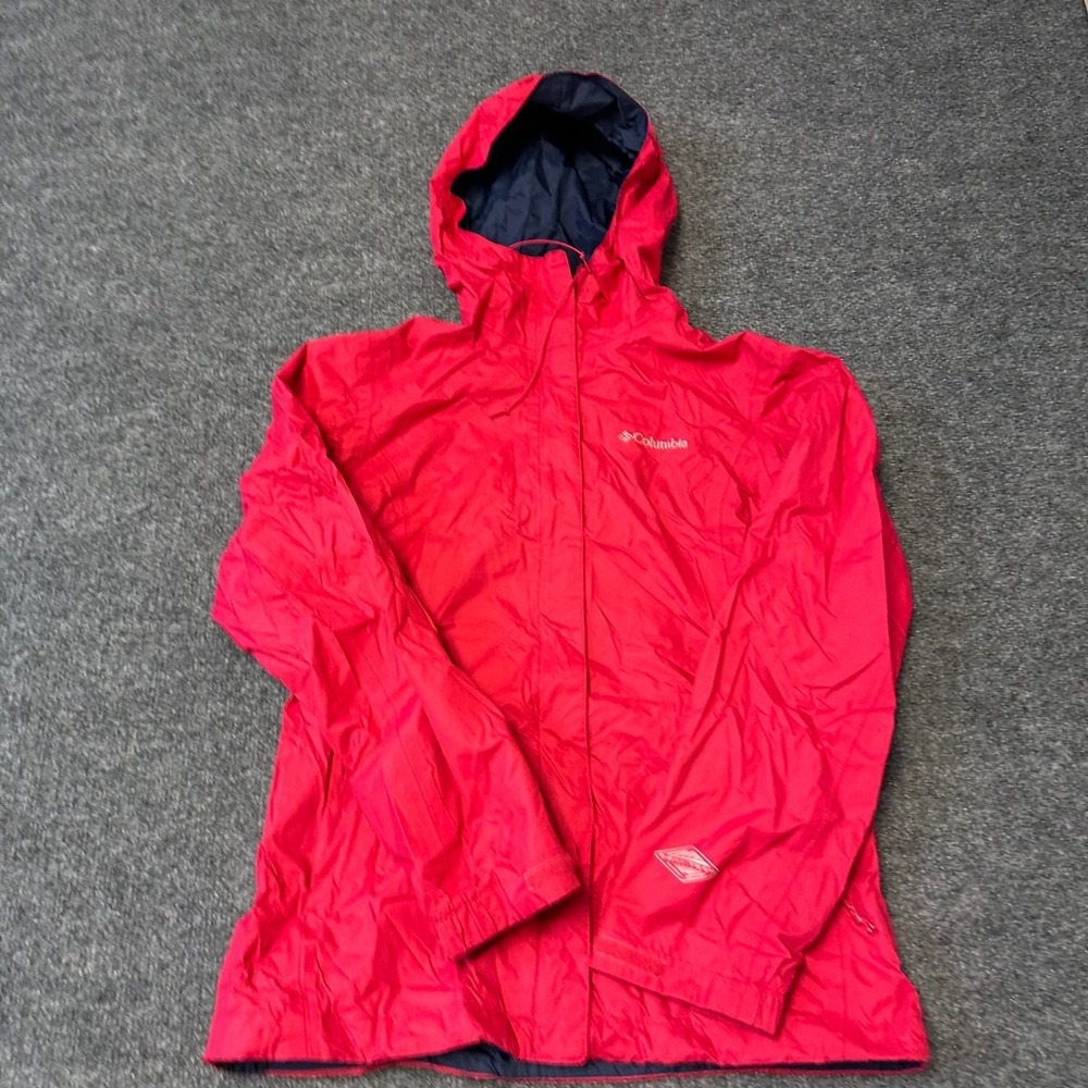 Columbia Rain Jacket Womens XS Red Lightweight Hooded Mesh Lined Hiking Shell
